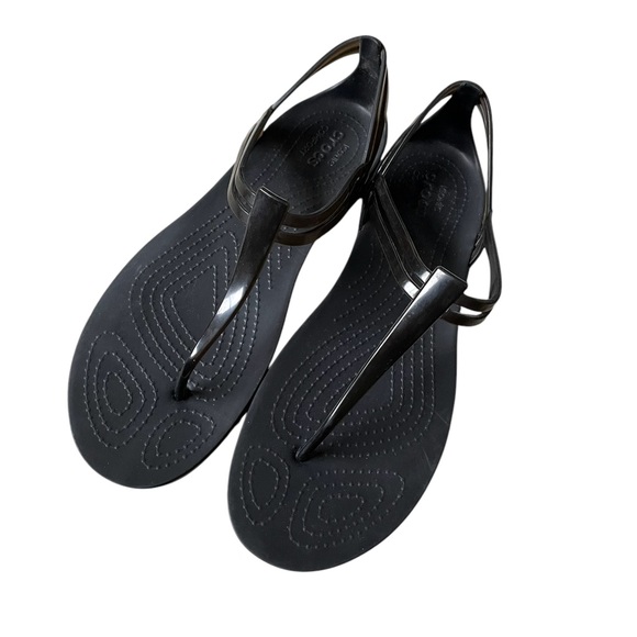 CROCS Isabella T-Strap Thong Sandals Black 10